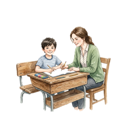 Enfant souriant et enseignant